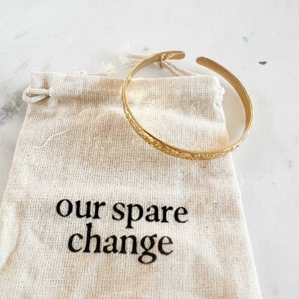 NWT: Our Spare Change delicate Floral Bracelet cuff 6.5" 18K Gold Plated